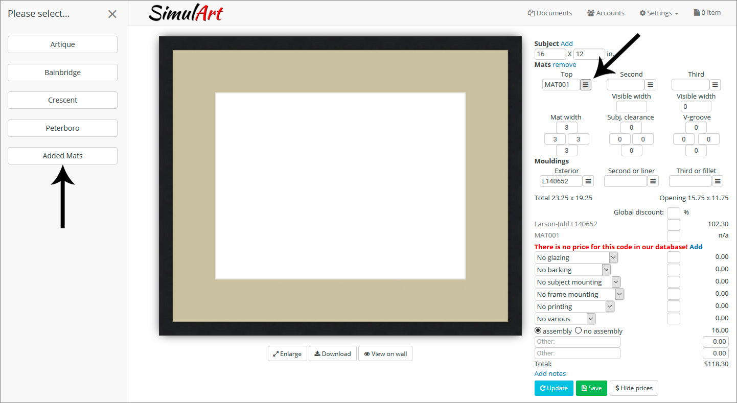 Picture Framing Software Screenshot